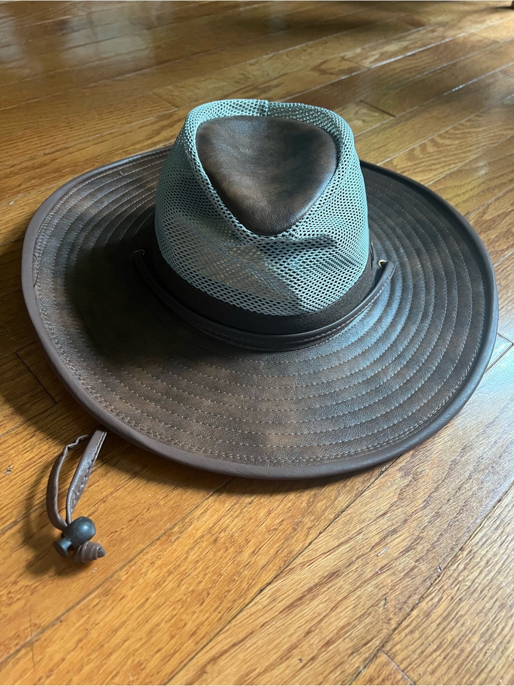FRYE Brown Faux Leather Brim Hat with Light Brown Mesh Crown